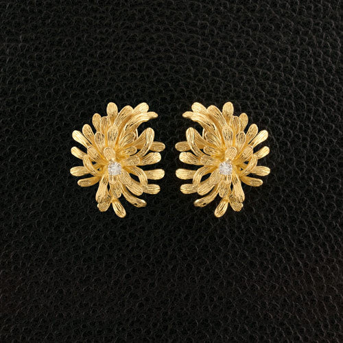 Gold & Diamond Spray Estate Earrings