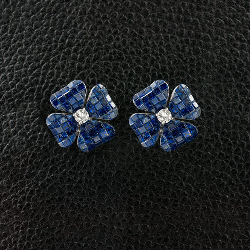 Sapphire & Diamond Flower Earrings