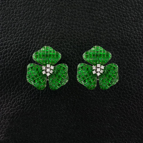 Tsavorite & Diamond Flower Earrings