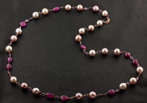 Pearl, Ruby & Amethyst Necklace