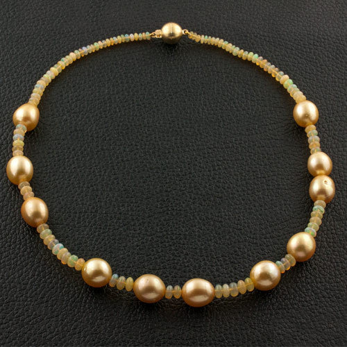 Golden Pearl & Opal Bead Necklace