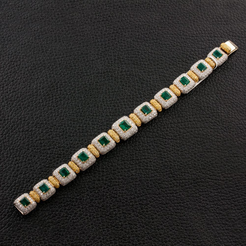 Emerald, Yellow and White Diamond Bracelet