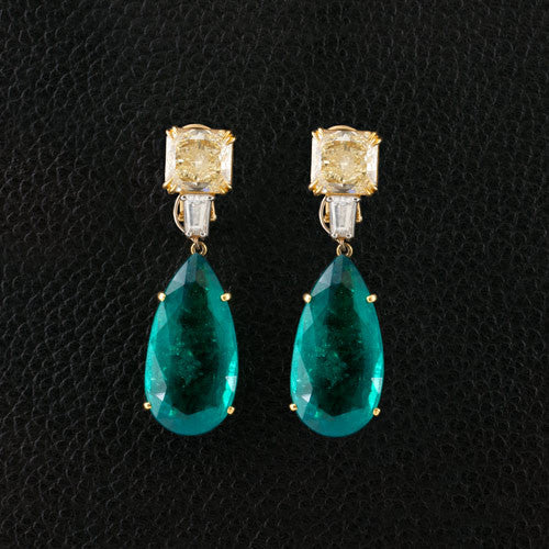 Emerald & Yellow Diamond Drop Earrings