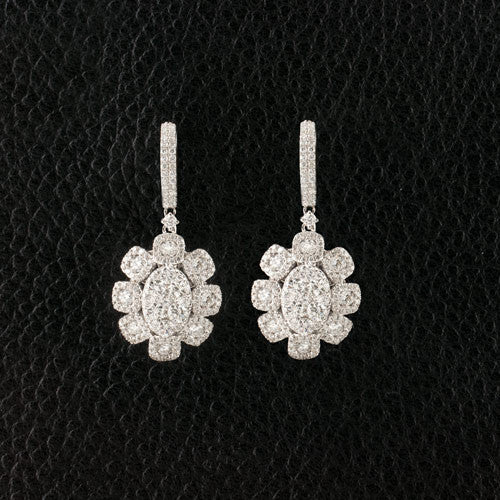 Diamond Flower Dangle Earrings