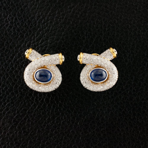 Cabochon Sapphire & Diamond Estate Earrings