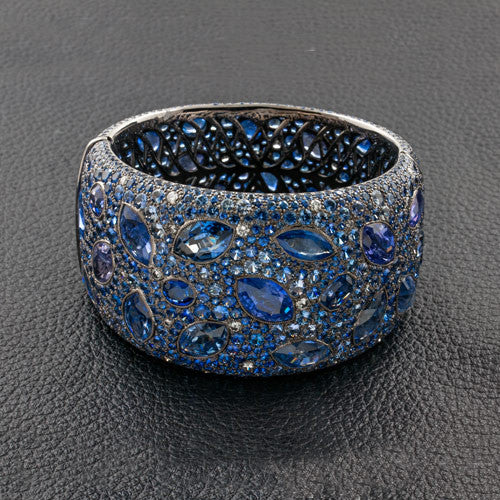 2.57 Carat Blue Diamond Bangle Bracelet 14K White Gold - Etsy