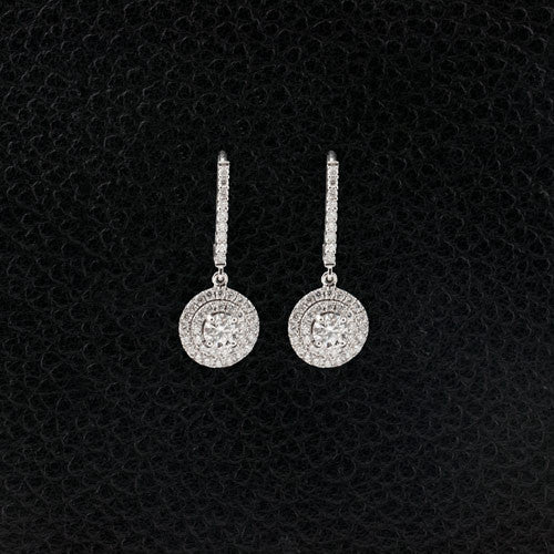 Double Halo Diamond Dangle Earrings