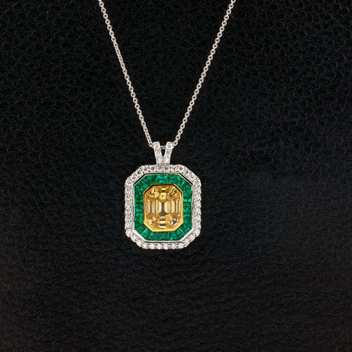 Yellow Sapphire, Emerald & Diamond Pendant