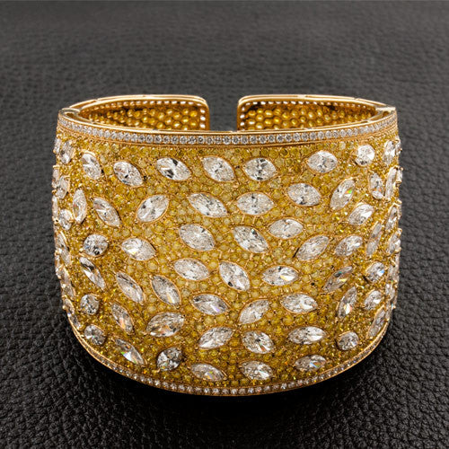 Yellow & White Diamond Cuff Bracelet