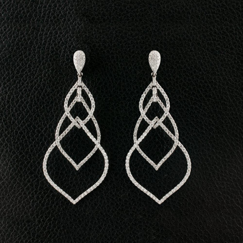 Triple Marquise Style Diamond Dangle Earrings