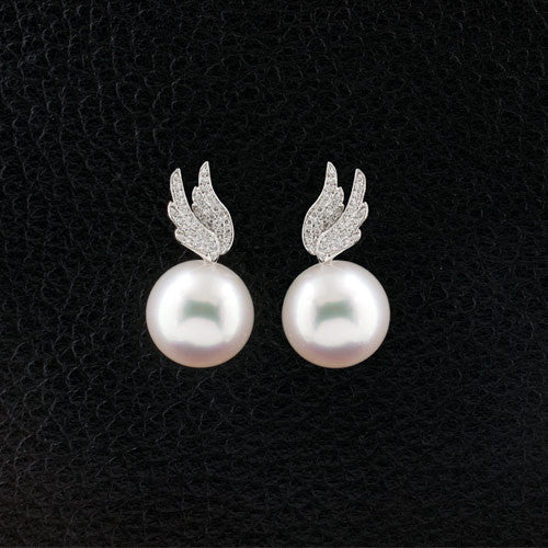 Pearl & Diamond Wing Earrings