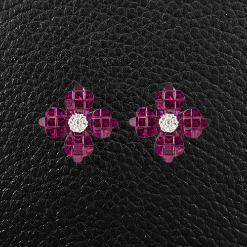 Ruby & Diamond Flower Earrings