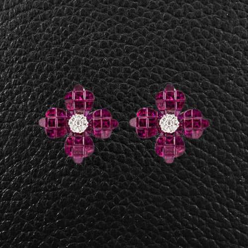 Ruby & Diamond Flower Earrings