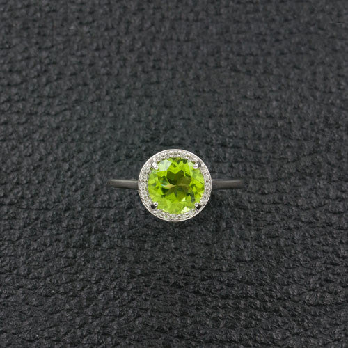Peridot Ring with Diamond Halo