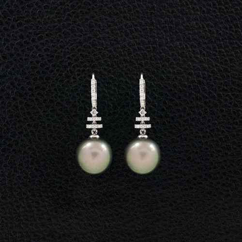 Tahitian Pearl & Diamond Dangle Earrings