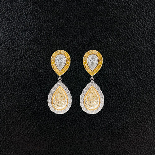 Yellow & White Diamond Dangle Earrings