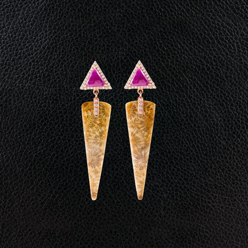 Ruby, Coral & Diamond Earrings