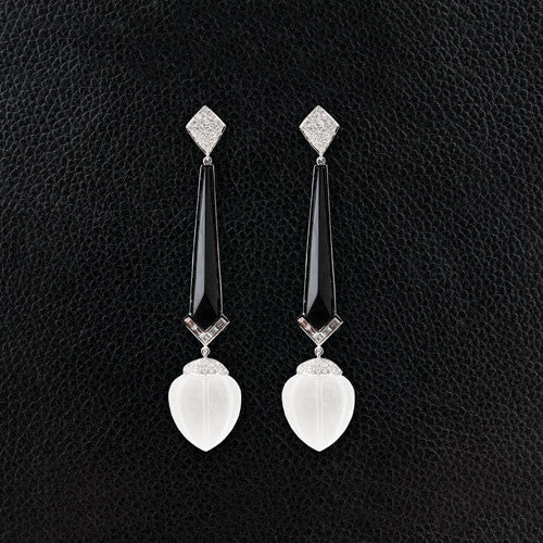 Onyx, Crystal & Diamond Dangle Earrings
