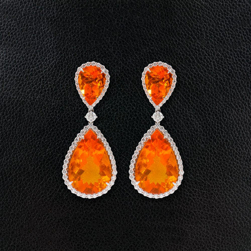 Fire Opal & Diamond Dangle Earrings