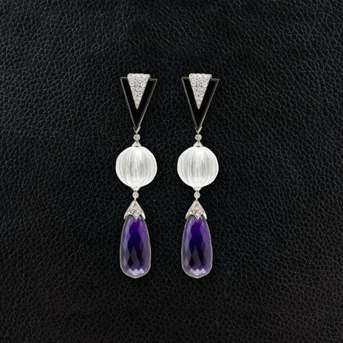 Amethyst, Onyx, Crystal & Diamond Earrings