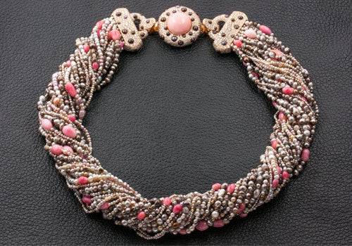 Conch Pearl, Pearl & Diamond Necklace