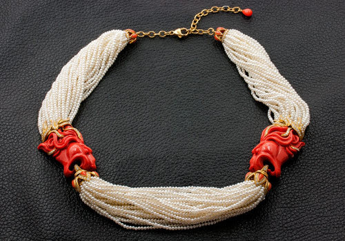 Pearl, Coral & Diamond Choker Necklace