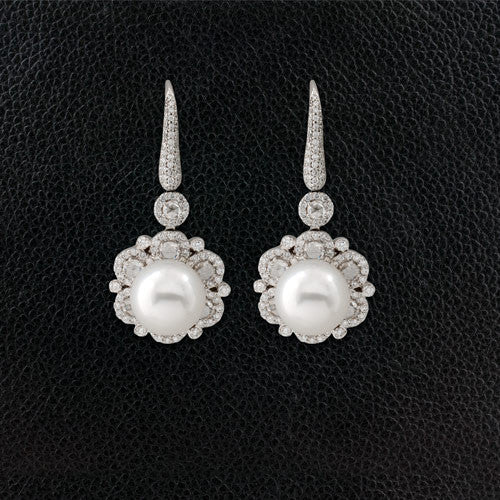 Pearl & Diamond Dangle Earrings