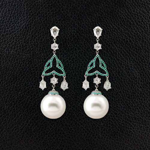 Pearl, Diamond & Paraiba Tourmaline Earrings