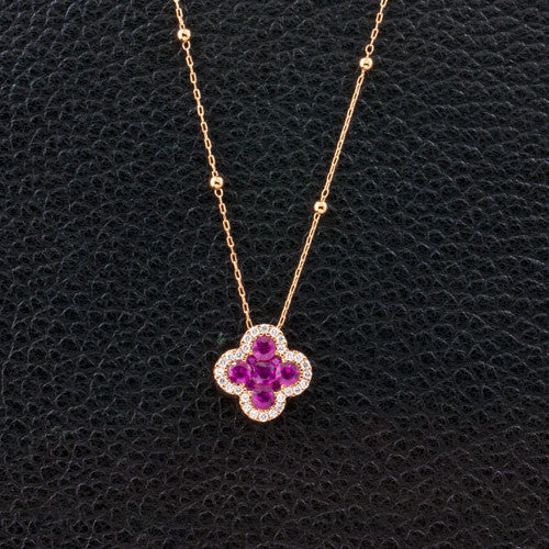 Ruby & Diamond Clover Style Pendant