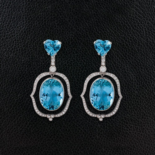 Aquamarine & Diamond Estate Earrings