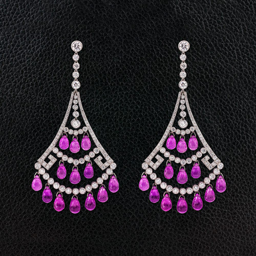 Pink Sapphire & Diamond Dangle Earrings