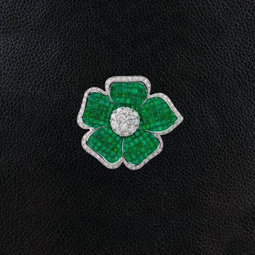 Emerald & Diamond Flower Pin