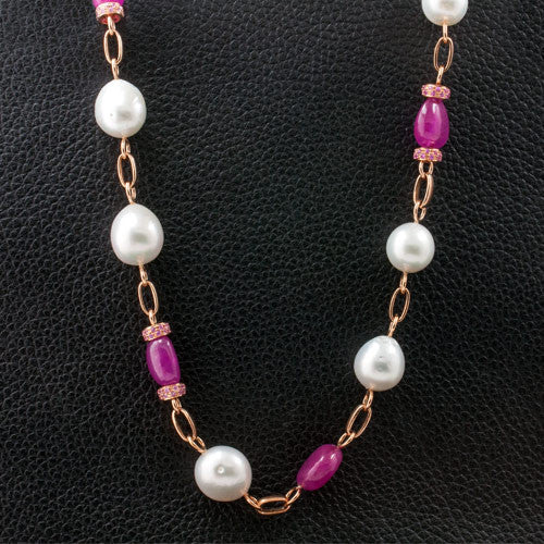 South Sea Pearls & Pink Sapphire Necklace