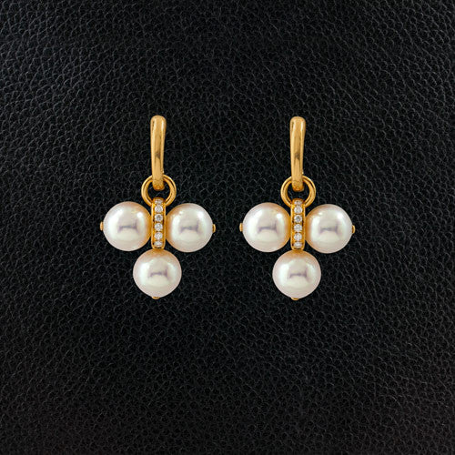 Triple Pearl & Diamond Dangle Earrings