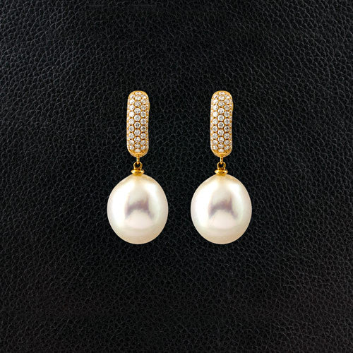 Diamond Earrings with Pearl Drops