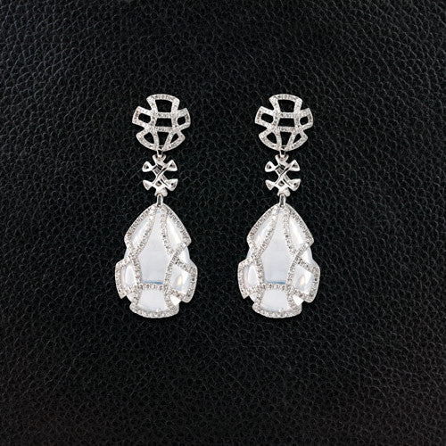 Moon Quartz & Diamond Dangle Earrings