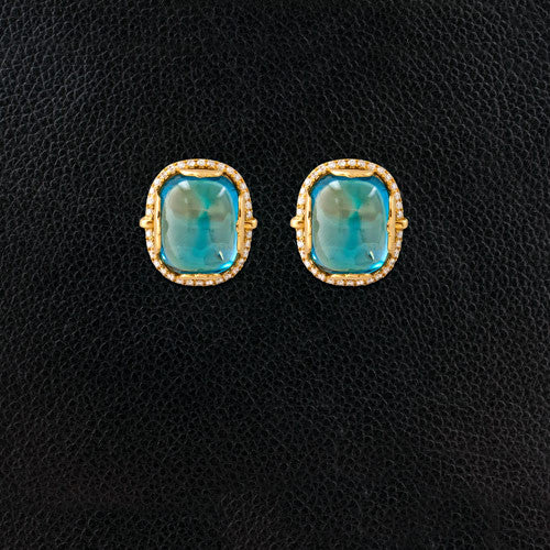 Cabochon London Blue Topaz & Diamond Earrings