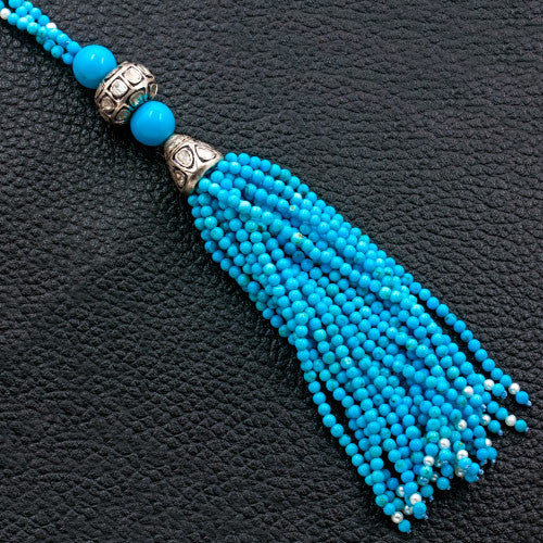 Turquoise & Diamond Double Tassel Necklace