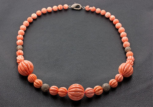 Carved Coral & Diamond Necklace