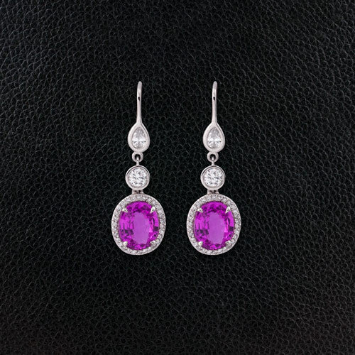 Pink Sapphire & Diamond Dangle Earrings