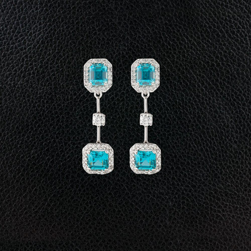 Blue Zircon & Diamond Dangle Earrings