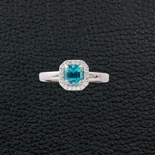 Blue Zircon & Diamond Ring