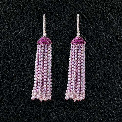 Pink Sapphire & Pink Pearl Tassel Earrings