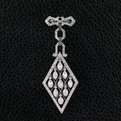 Art Deco Diamond & Emerald Estate Pin