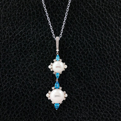 Blue Topaz, Pearl & Diamond Pendant
