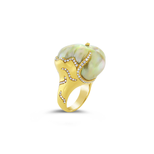 South Sea Baroque Pearl & Diamond Ring