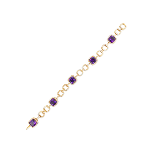 Oval Amethyst and Diamond Accent Tennis Bracelet in Sterling Silver - 7.5