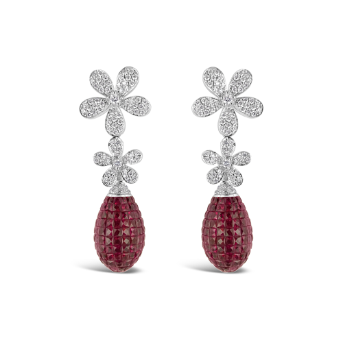 Diamond & Ruby Flower Earrings