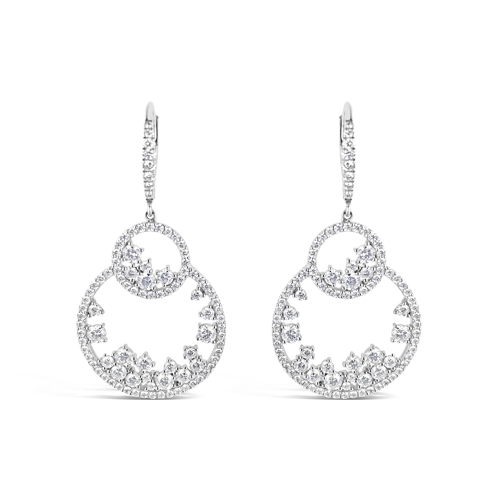 Double Circle Diamond Dangle Earrings