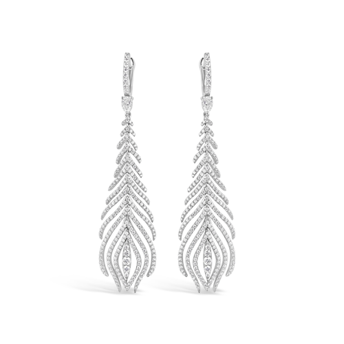 Diamond Peacock Feather Dangle Earrings